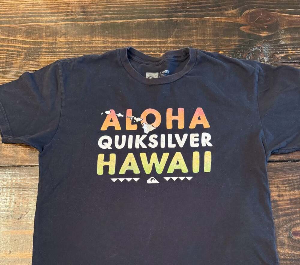 Quiksilver Men's Black Aloha Hawaii Graphic T-Shirt Medium